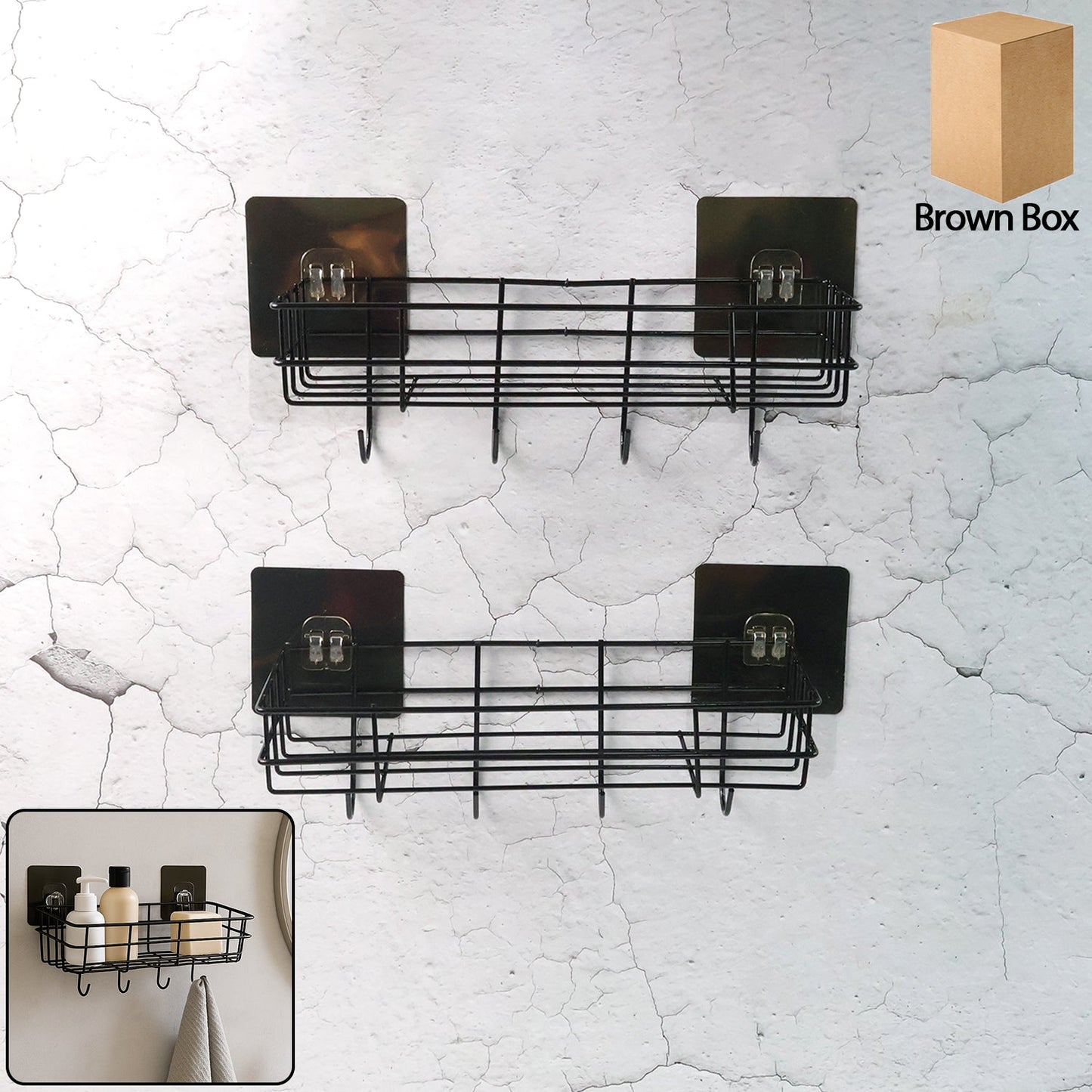 Stay Organized Self-Adhesive Wall Storage Baskets with Hooks