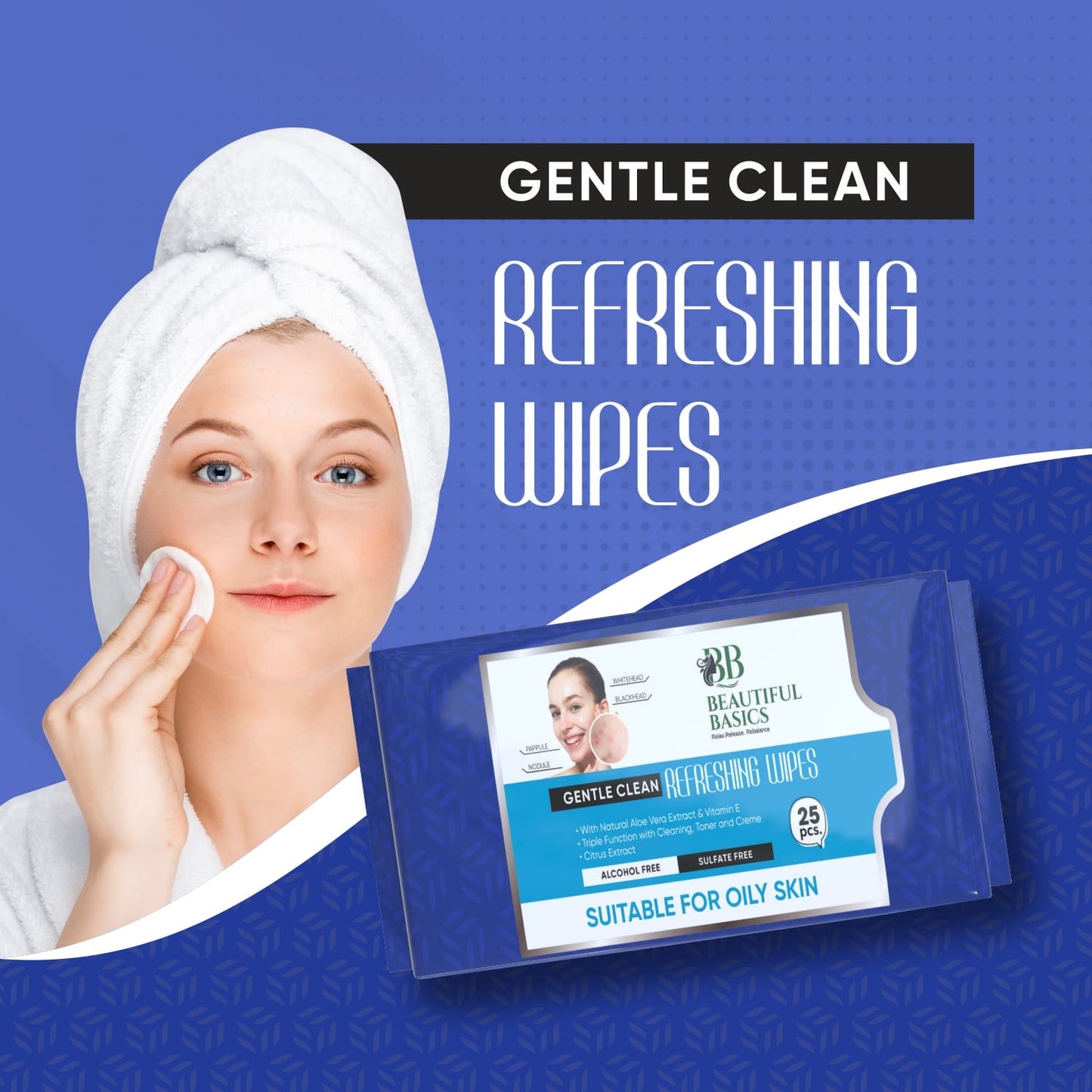 Oily Skin Face Wipes – Refreshing Cleansing | Beautiful Basics (2x50)