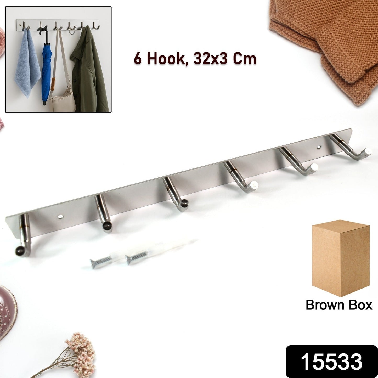 Rust-Resistant Stainless Steel Coat Rack 6-Hook – Durable - main product view