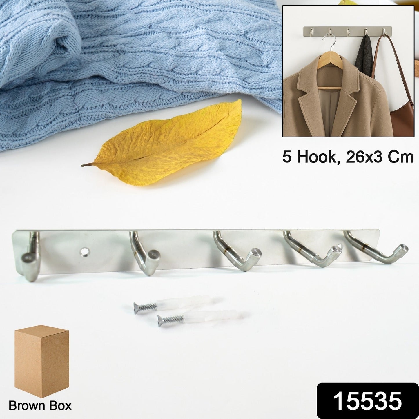 Clutter-Free Storage Stainless Steel Coat Hook Rack – 5-Hook - main product view