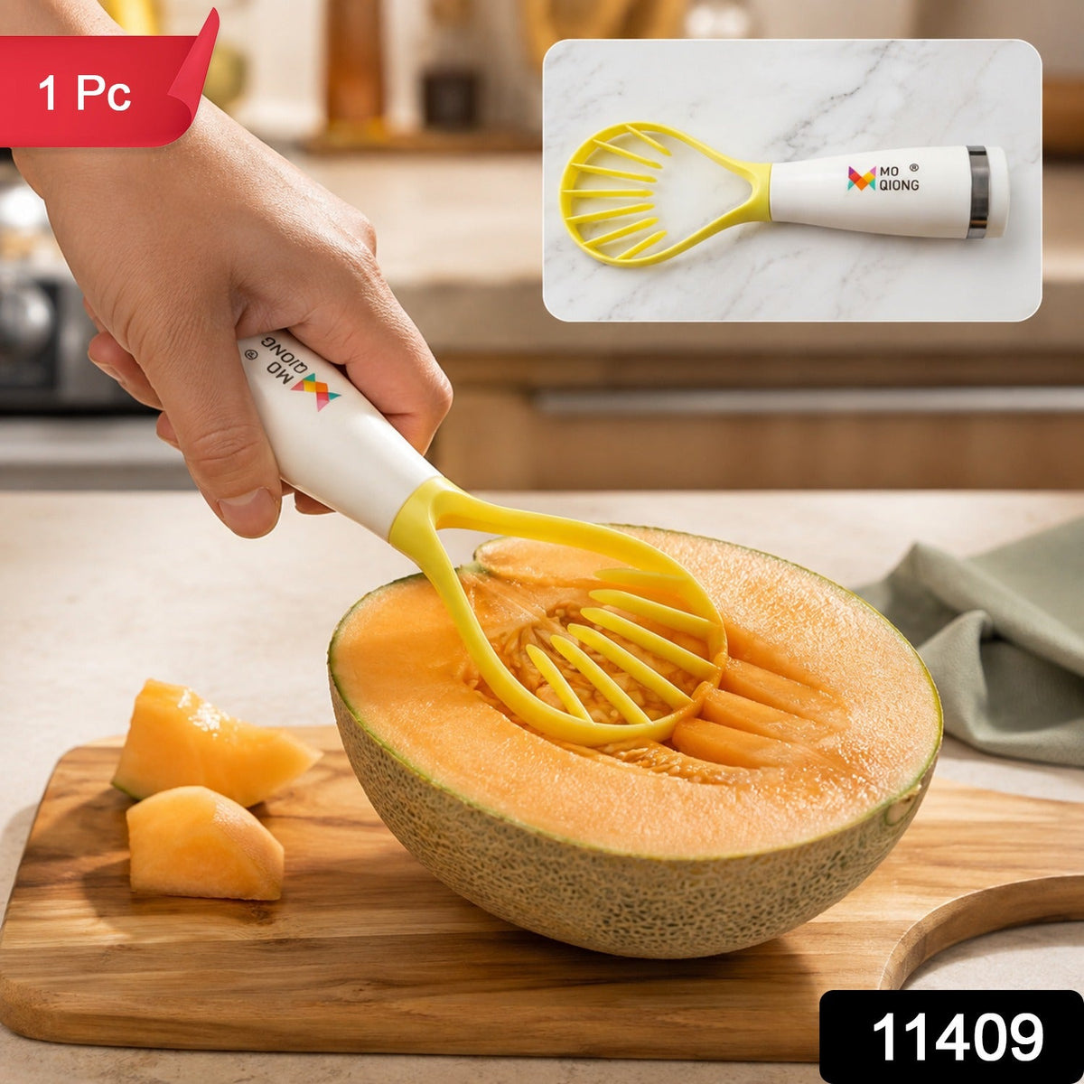 Manual Muskmelon Slicer Cutter Tool with Seed Scoop for Fruits - view 2