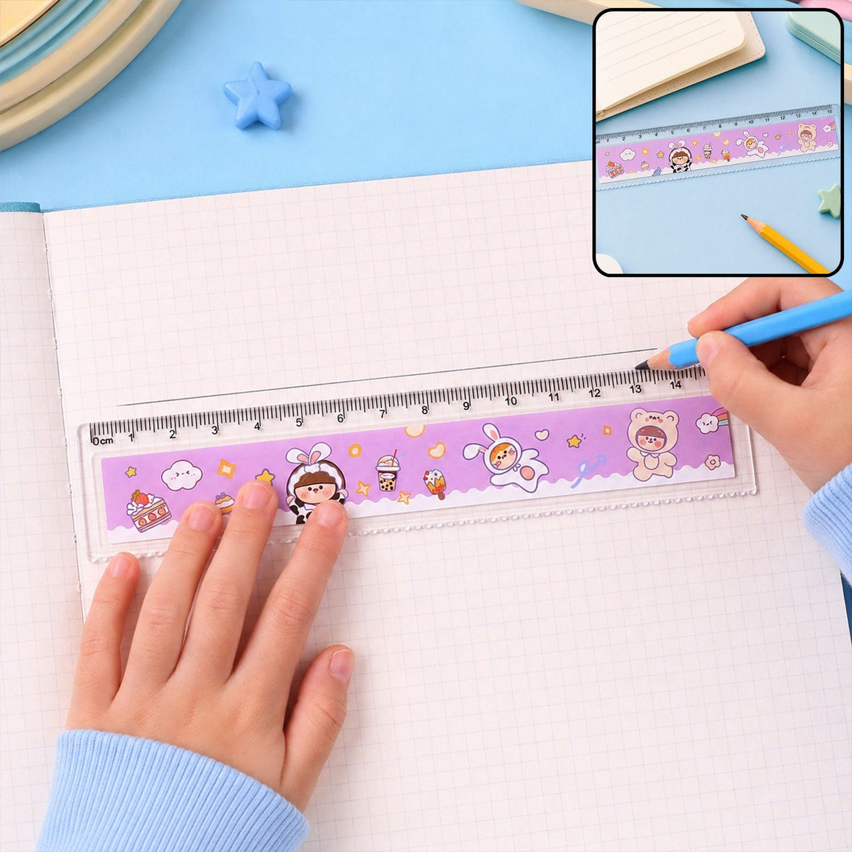 Kids Plastic Ruler – Durable Cartoon Design with Clear Markings - view 1