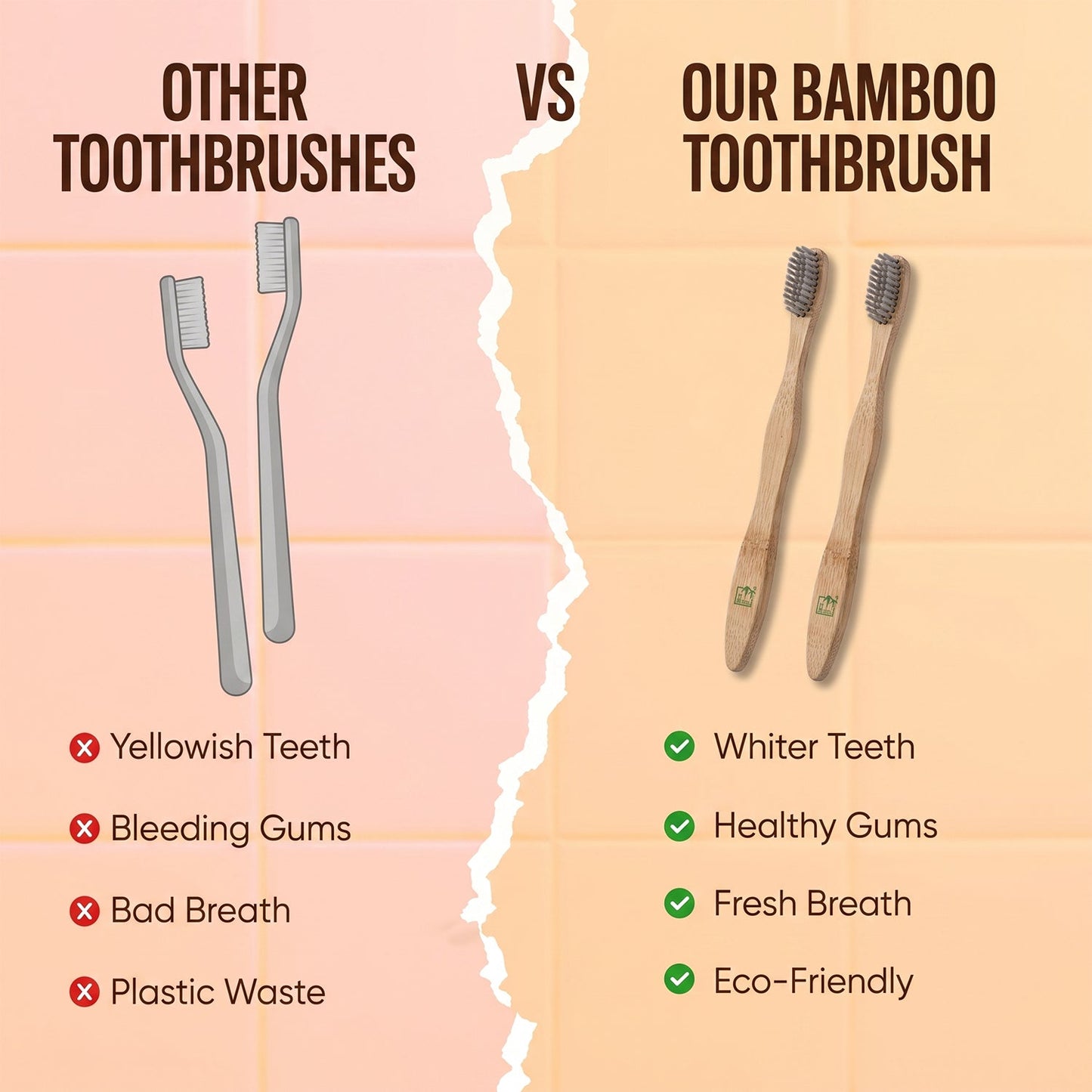 Soft Bristle Bamboo Toothbrush, Eco-Friendly Wooden Toothbrush for Adults (1 Pc)