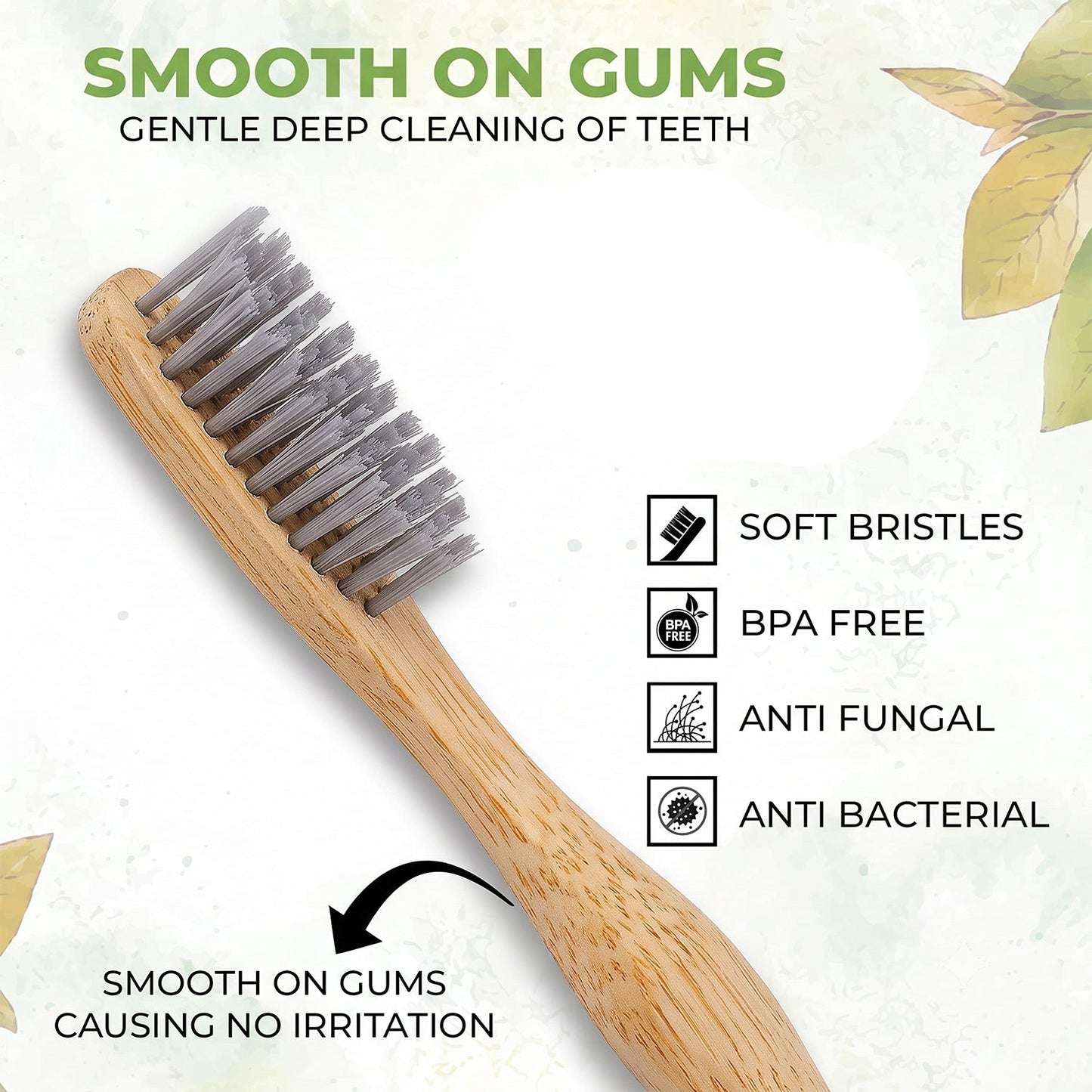 Soft Bristle Bamboo Toothbrush, Eco-Friendly Wooden Toothbrush for Adults (1 Pc)
