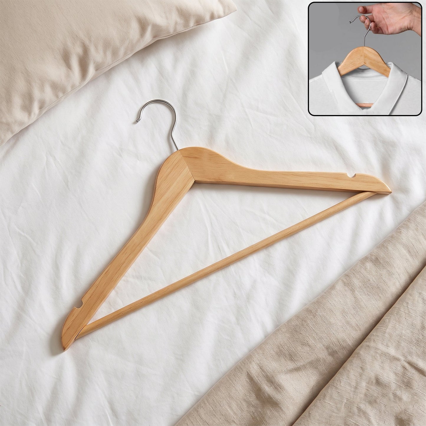 Premium-Finish Wooden Cloth Hanger Garment Coat (1 Pc)