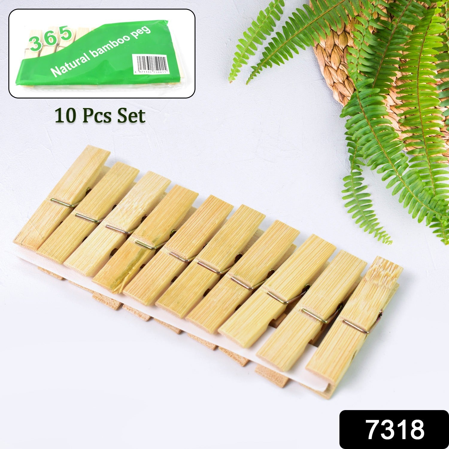 Heavy-Duty Bamboo Cloth Clips – Wooden Pegs (10 Pcs) - main product view