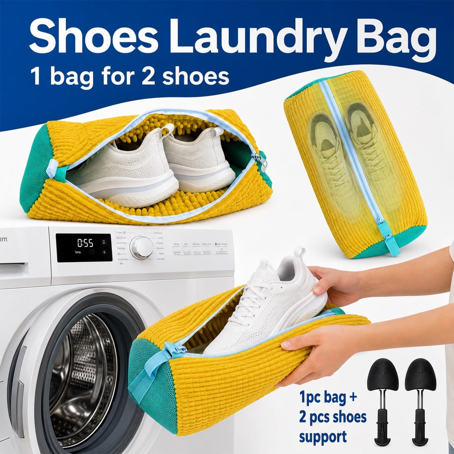 Shoe Laundry Wash Bag with 2 Shoe Support for Washing