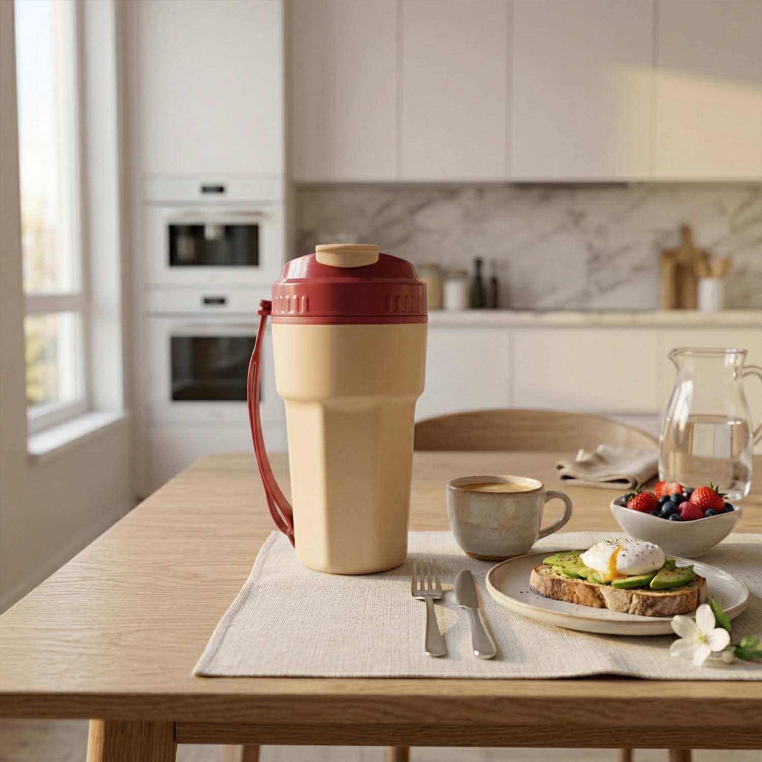 Reusable plastic sipmate water bottle filled with water
