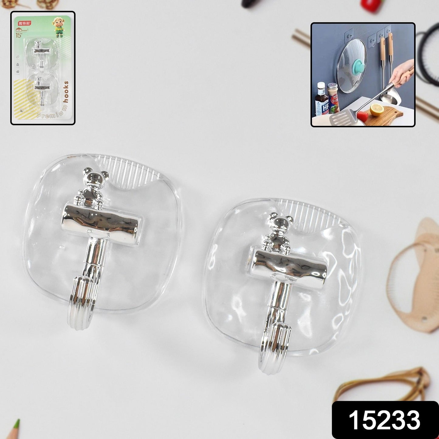 Heavy-Duty Plastic Self Adhesive Wall Hooks – 15KG Capacity