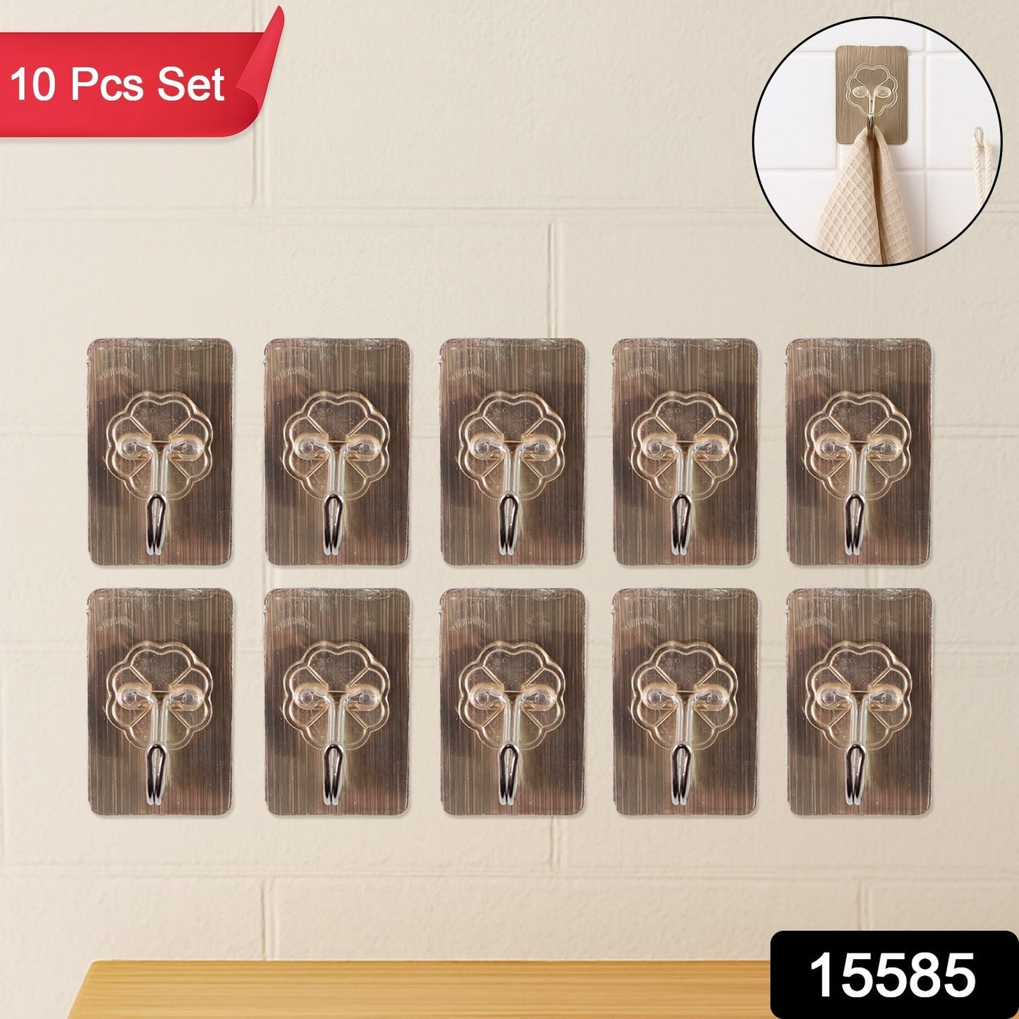 Adhesive Wall Hook – Waterproof Transparent 10-Piece Set - main product view