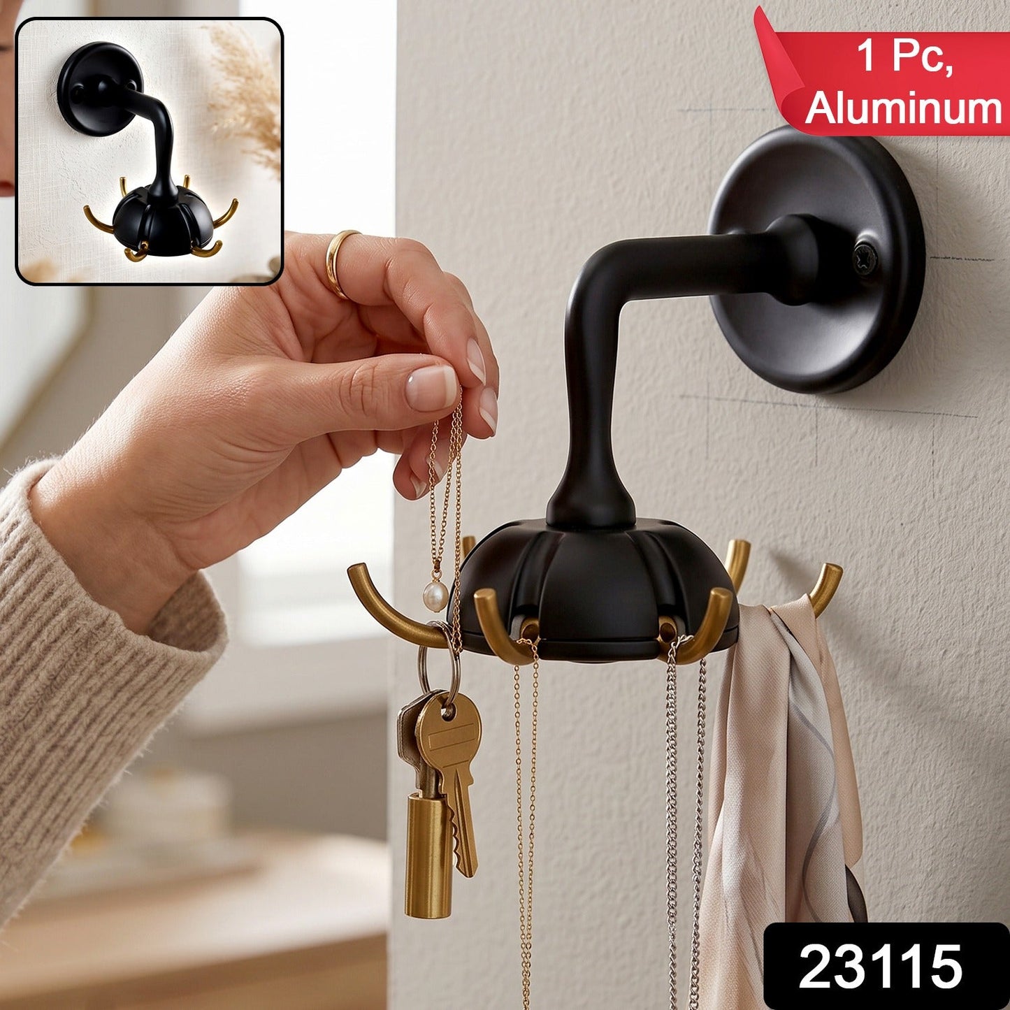 Heavy-Duty Wall Mounted Multi Hook for Keys Bags (1 Pc) - main product view