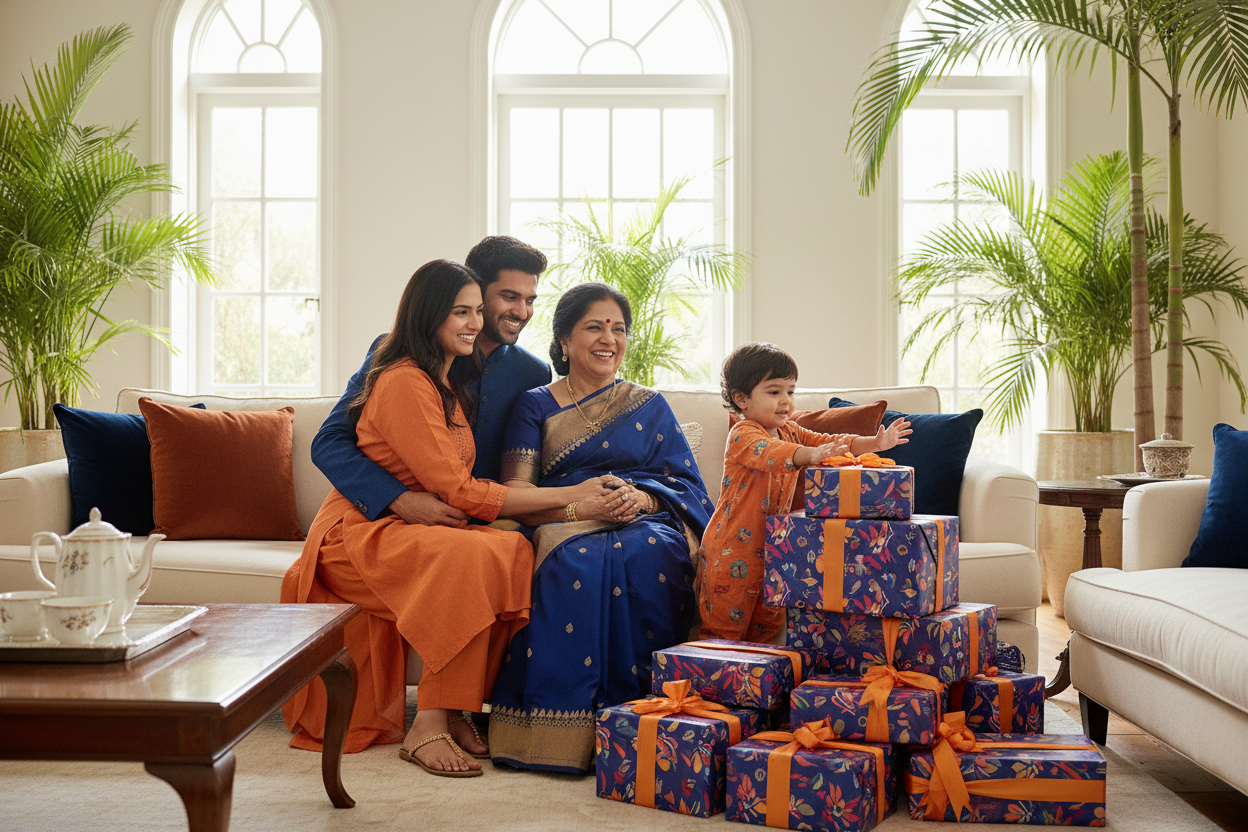 Bestybuys homepage hero - family with gifts