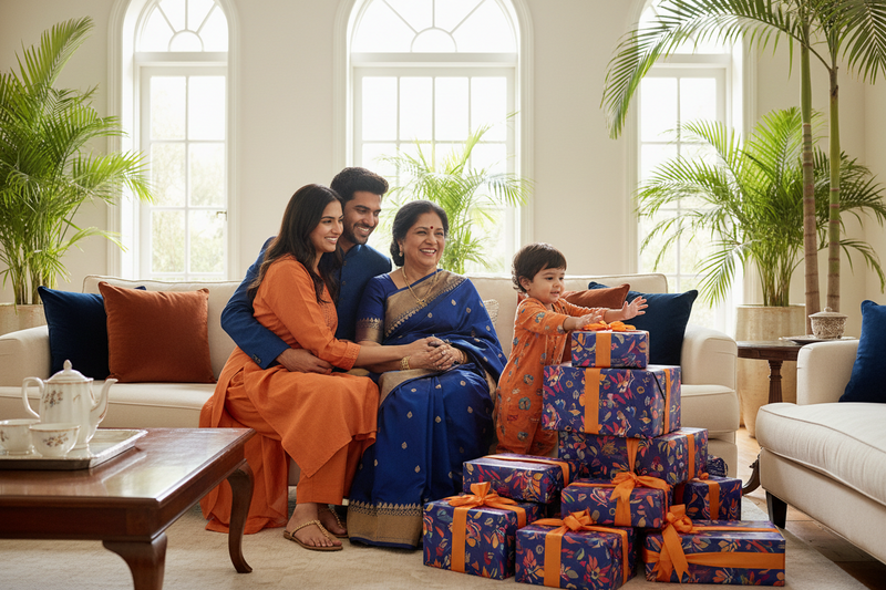 Happy Indian family shopping on BestyBuys