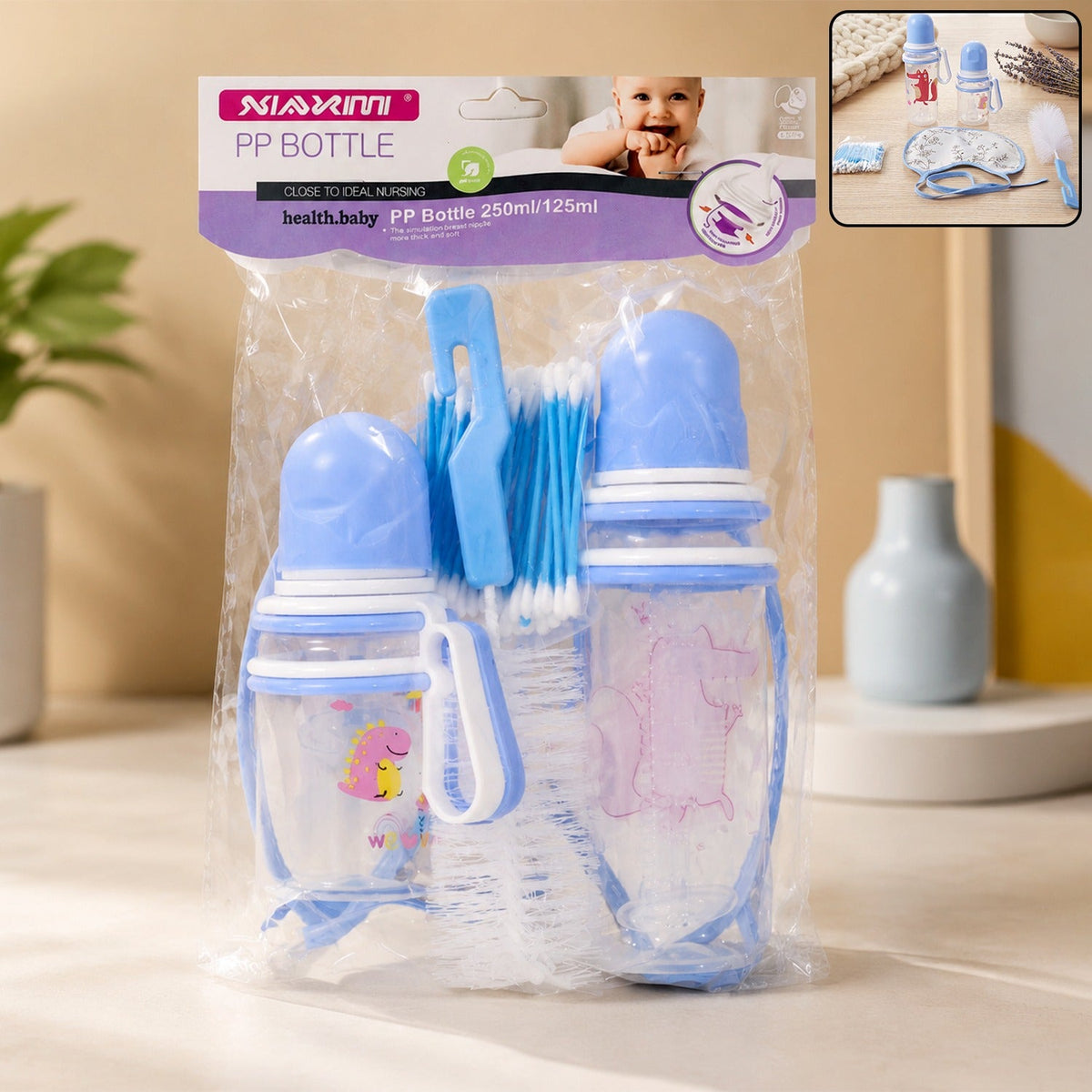 Baby Feeding Bottle Set with Bib & Brush for Newborn Care - view 1