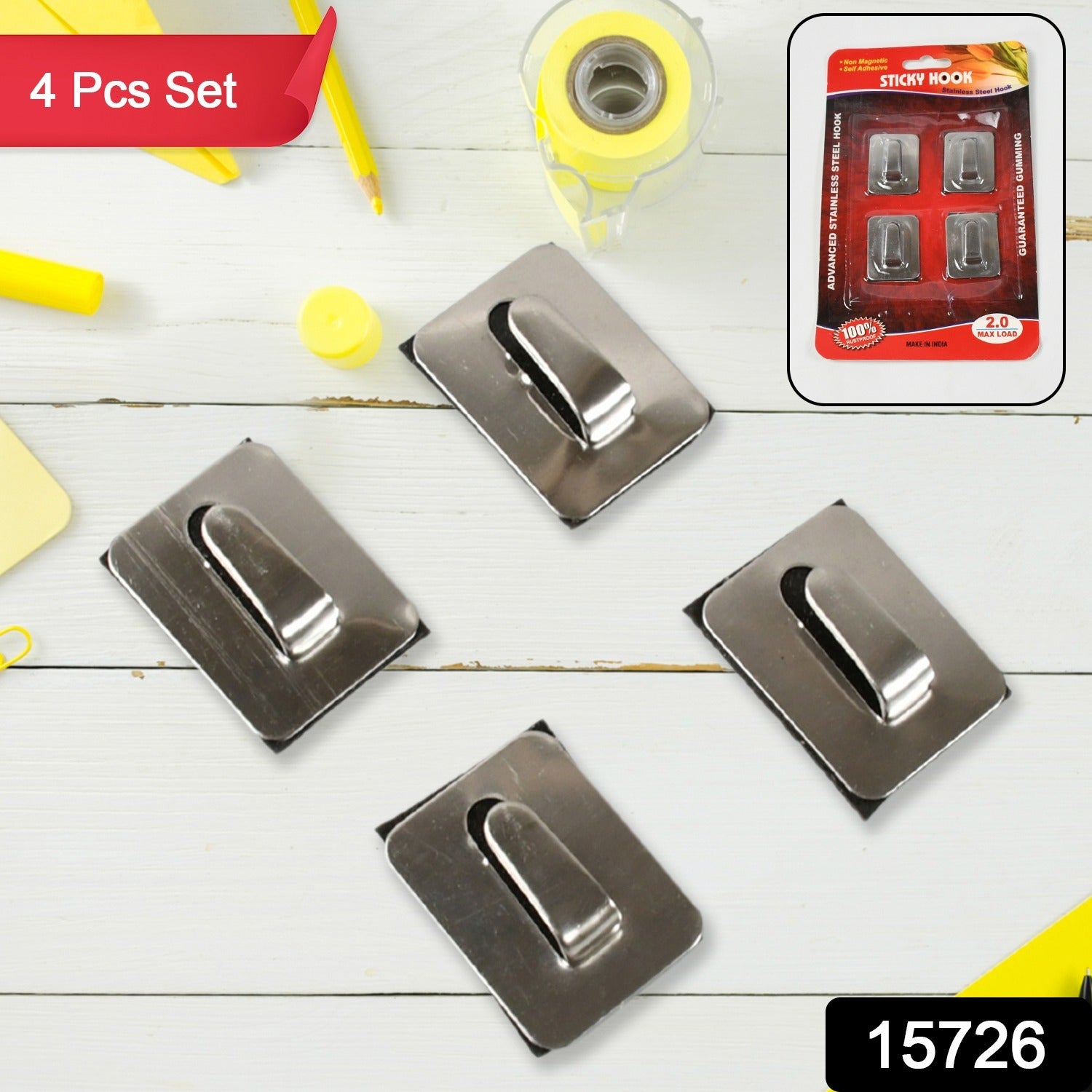 Heavy-Duty Self-Adhesive Wall Hooks – Steel - main product view