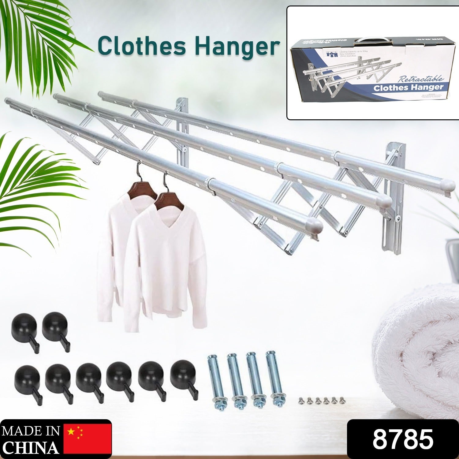 Space-Saving Clothes Rail – Stainless Steel Wall Mount - main product view