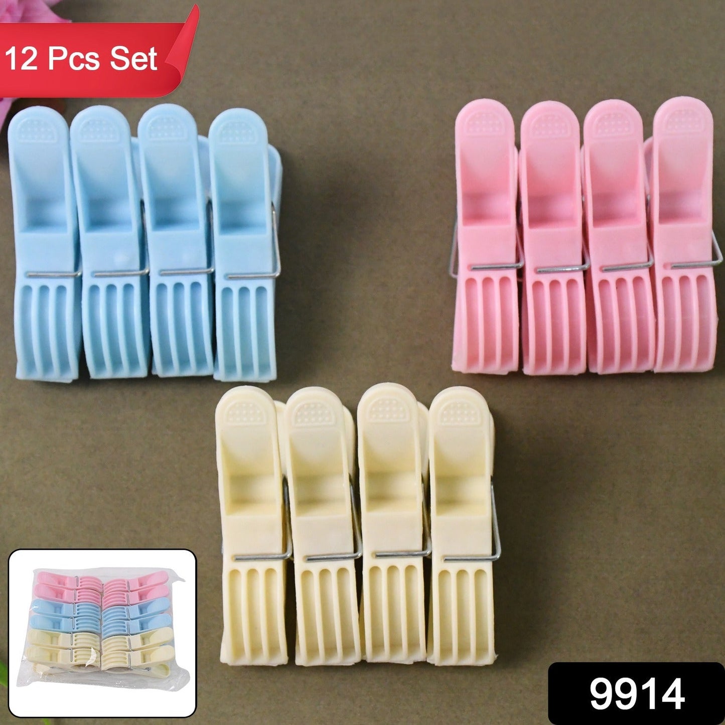 Plastic Cloth Clips – Pack of 12 Strong Multicolor Pegs - main product view