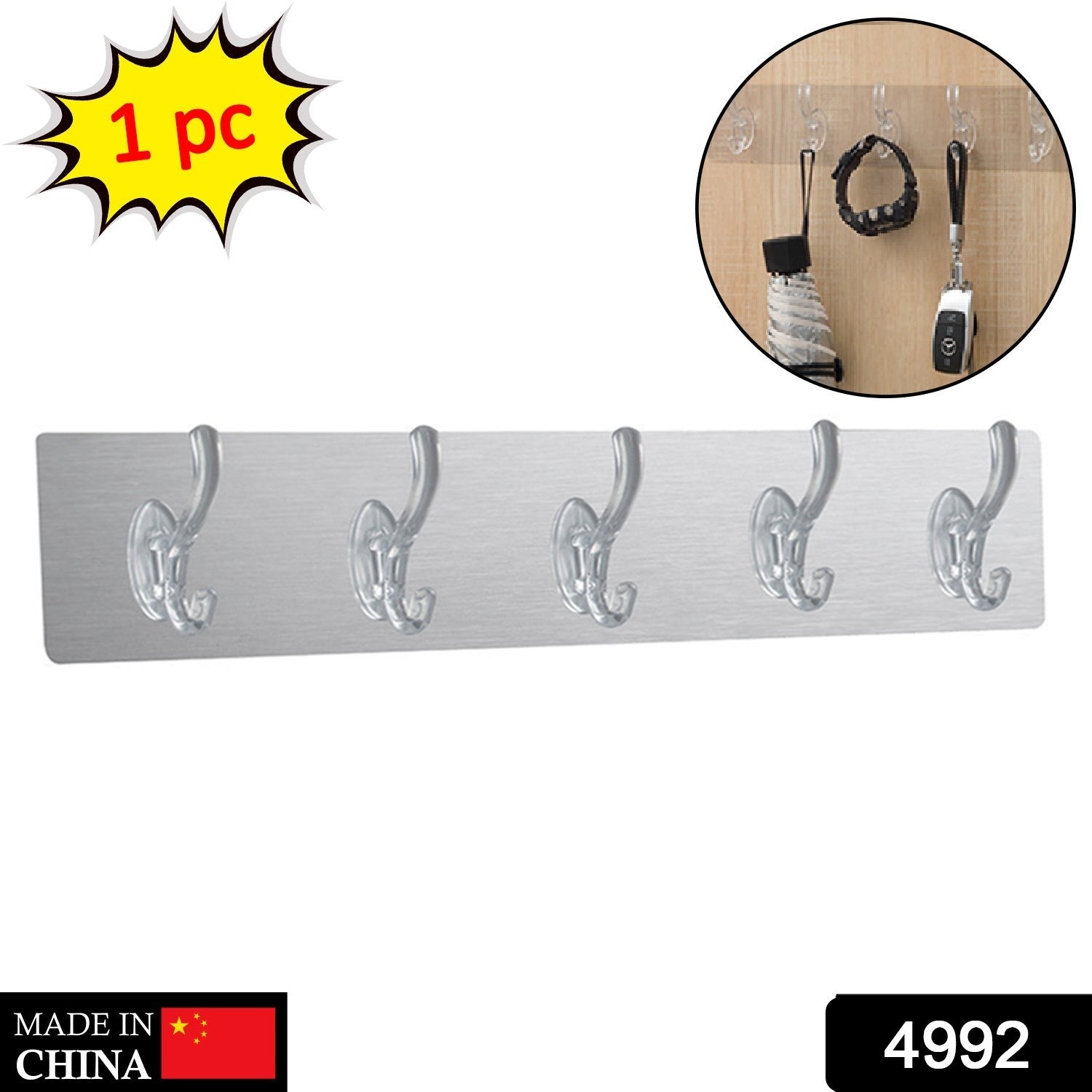 Heavy-Duty Adhesive Wall Hooks – Transparent & 5 Pc - main product view