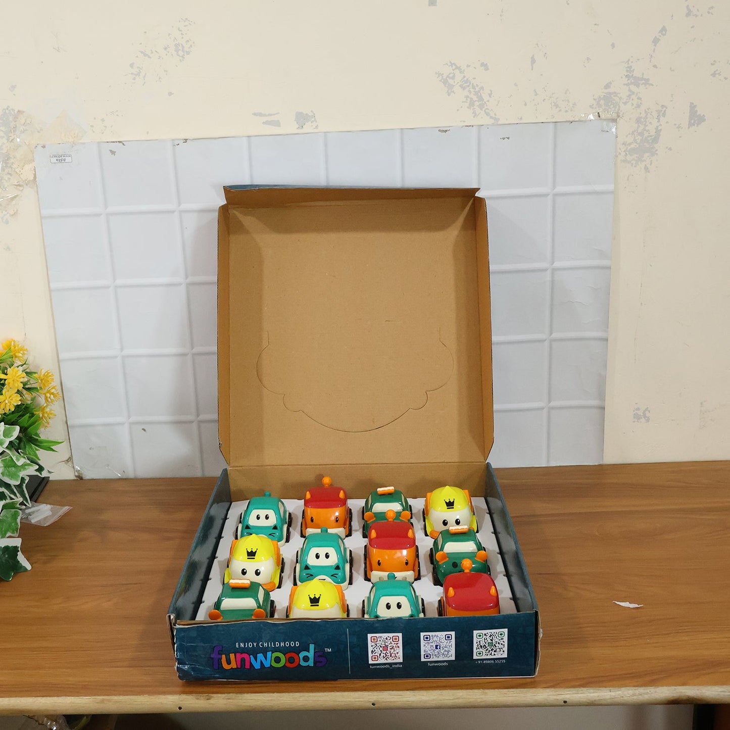 Funwoods Scurry toy cars displayed in a colorful playroom setting