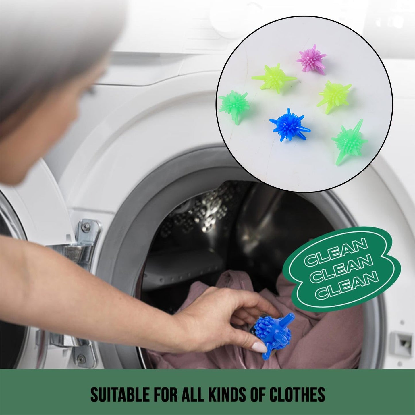Reusable Washing Machine Laundry Balls – Soft Spiky Fabric