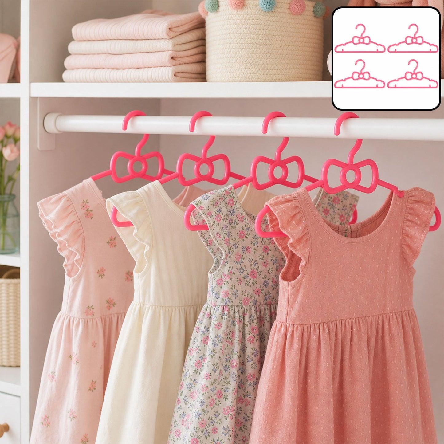 Kids Plastic Clothes Hangers Set of 4 Cute Bow (4 Pc Set)