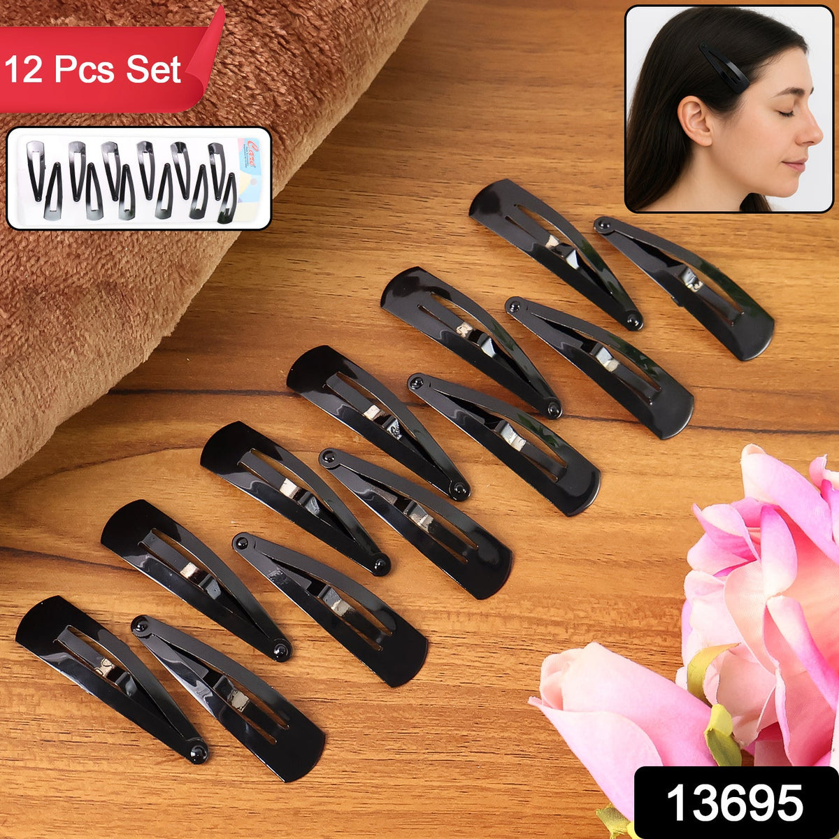 Metal Tik Tak Hair Clips – 12 Pc Matt Black Set