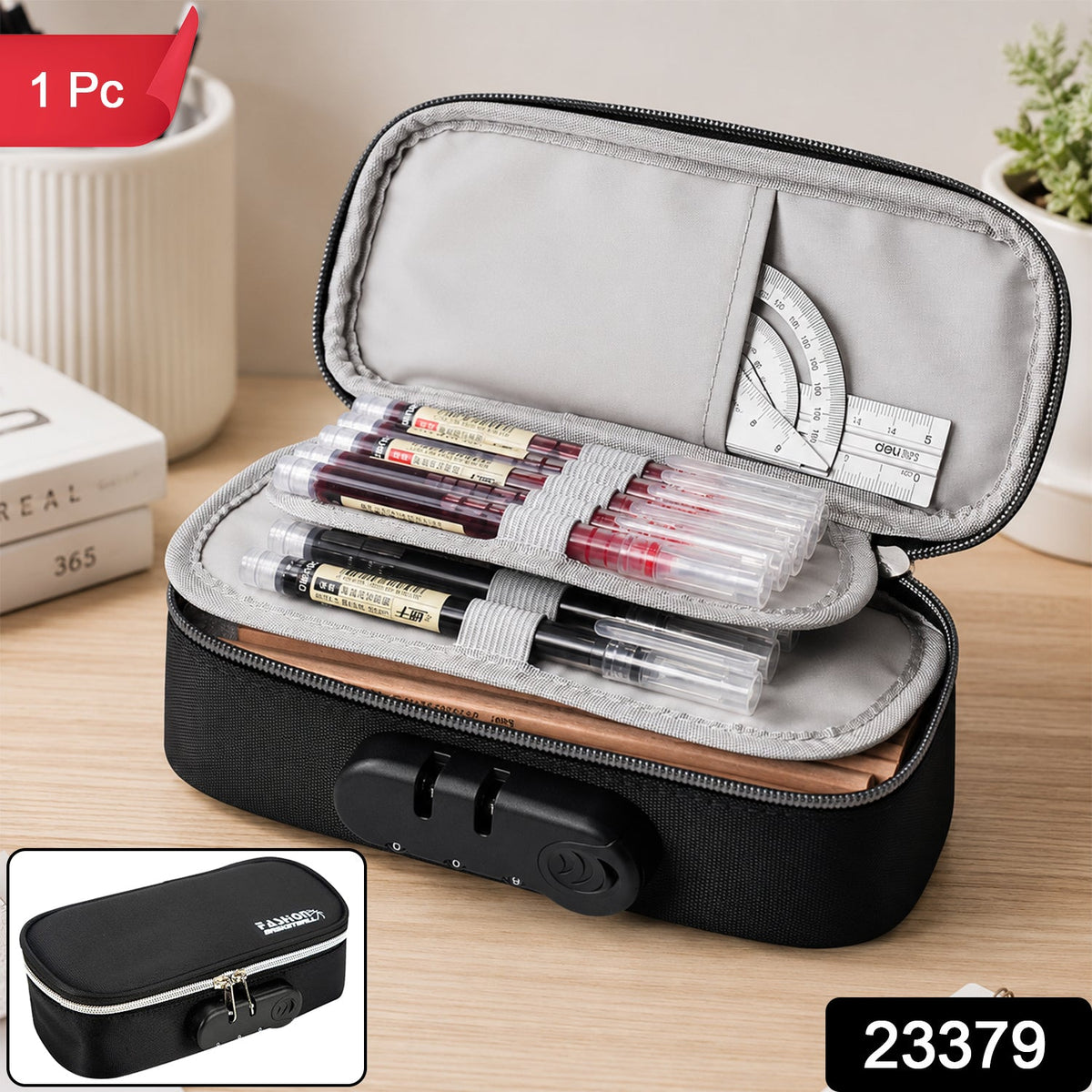 4 Layer Zipper Stationery Pouch Pencil Case with Combination Lock for Students - view 2