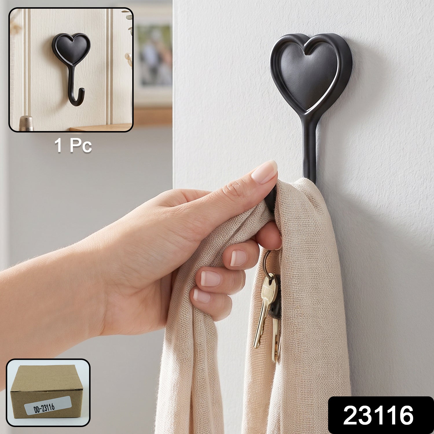Heavy-Duty Self Adhesive Wall Hook Heart Shape Key (1 Pc) - main product view