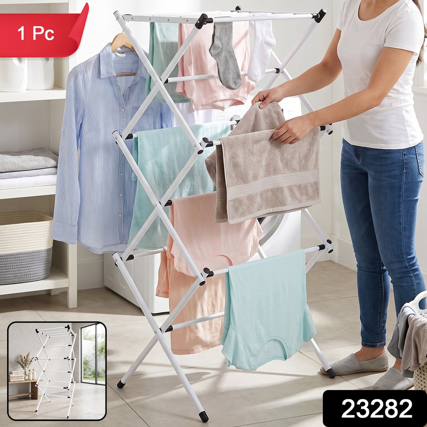 Space-Saving Metal Clothes Drying Rack – Tier Portable Stand - main product view