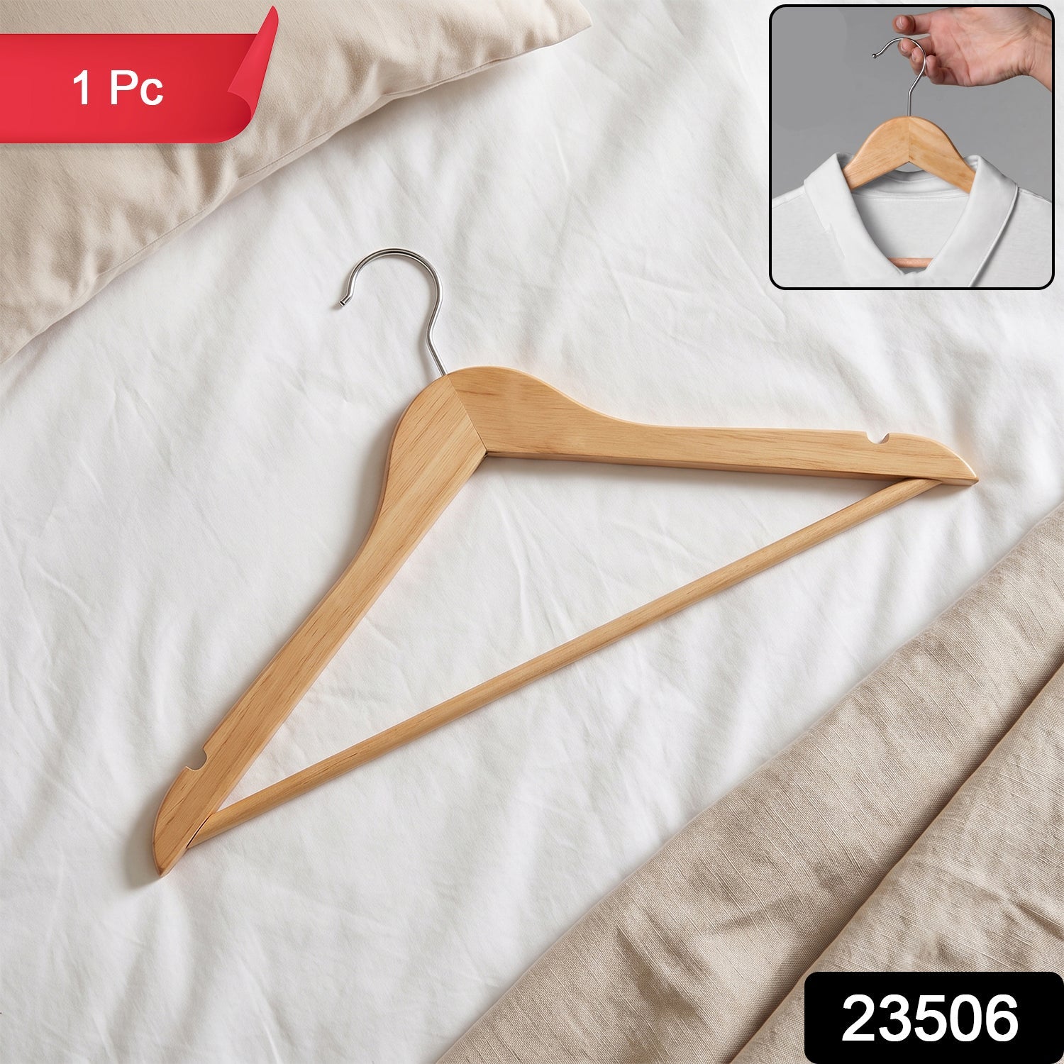 Premium-Finish Wooden Cloth Hanger Garment Coat (1 Pc) - main product view