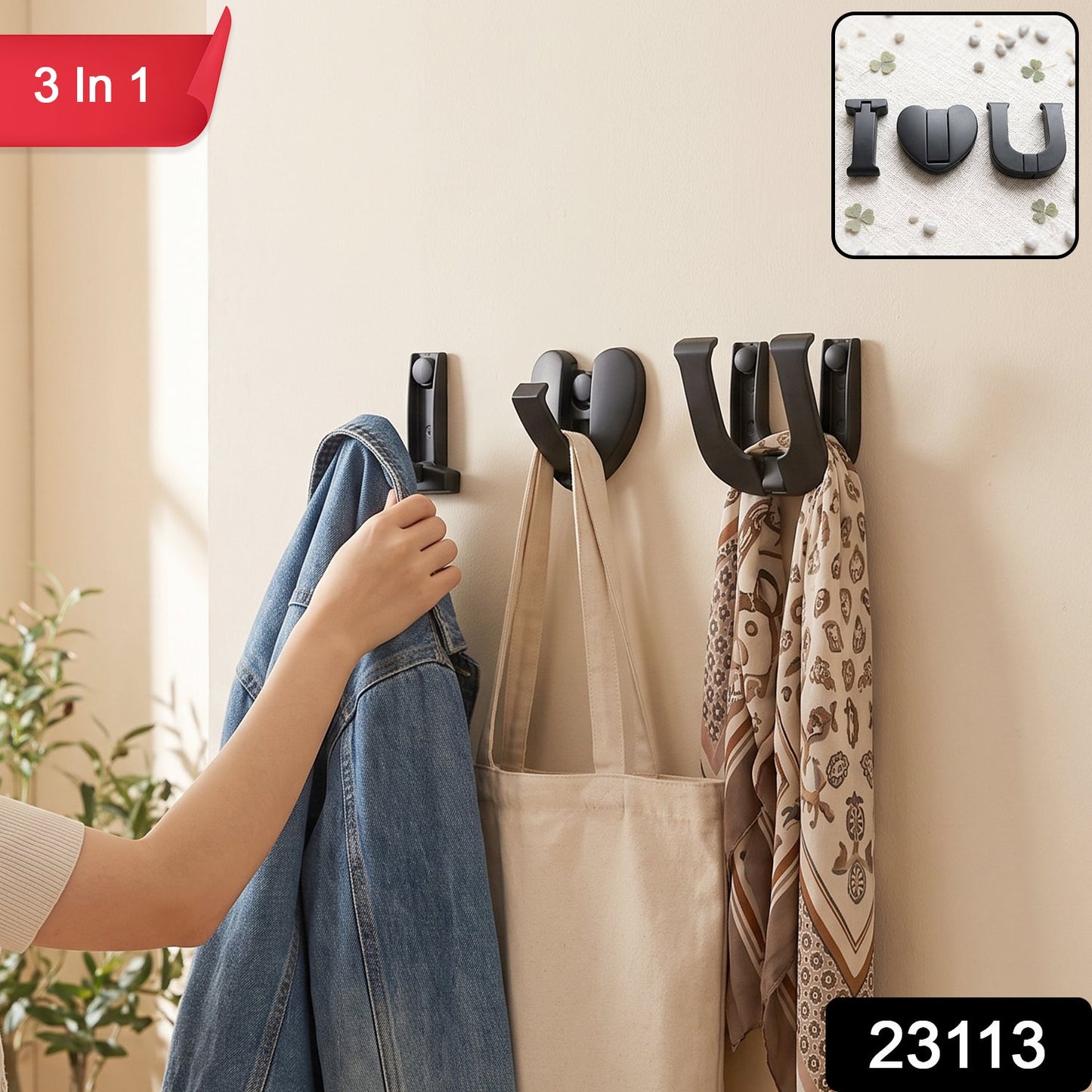 Heavy-Duty Premium Wall Hook 3 In 1 Self Adhesive (3 Pc) - main product view