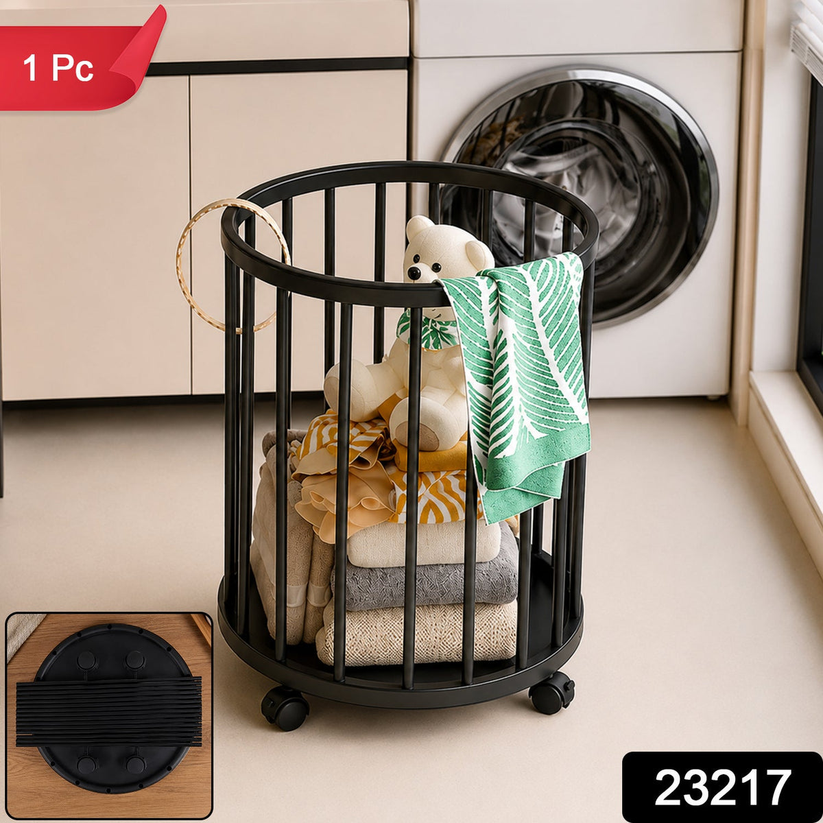 Clutter-Free Storage Metal Laundry Basket with Wheels (1 Pc) - main product view