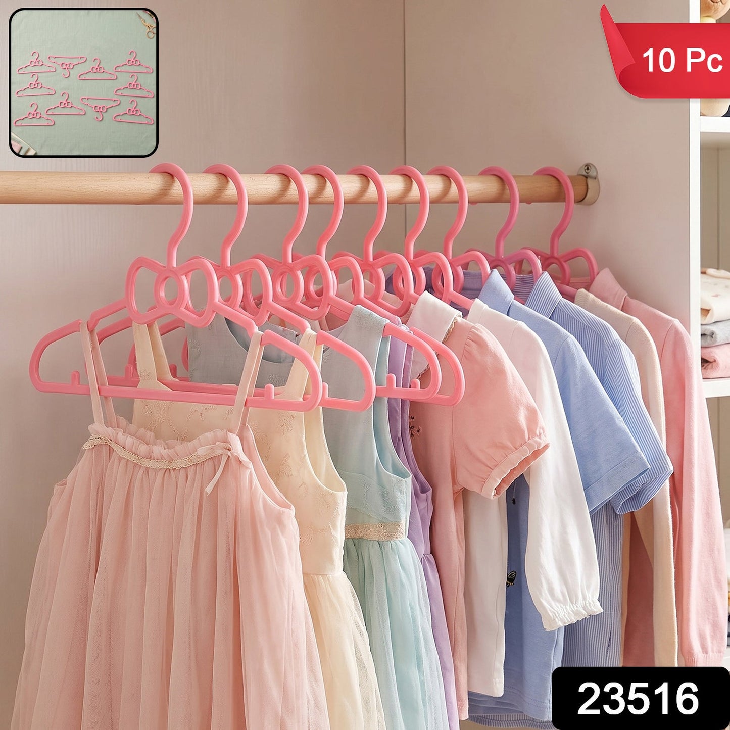 Kids Plastic Clothes Hangers Set, Cute Baby (10 Pcs Set) - main product view