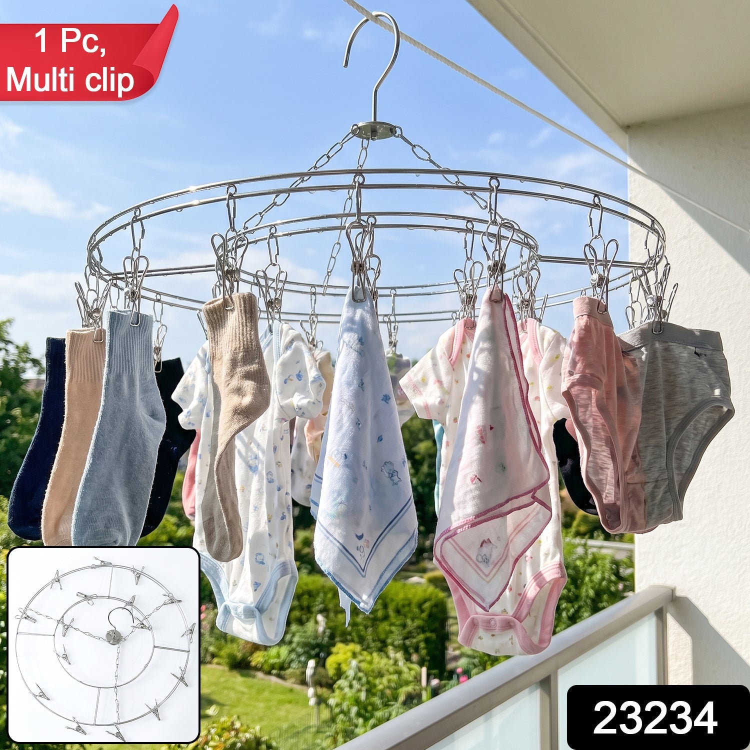 Stainless Steel Round Multi Clip Drying Hanger (1 Pc) - main product view