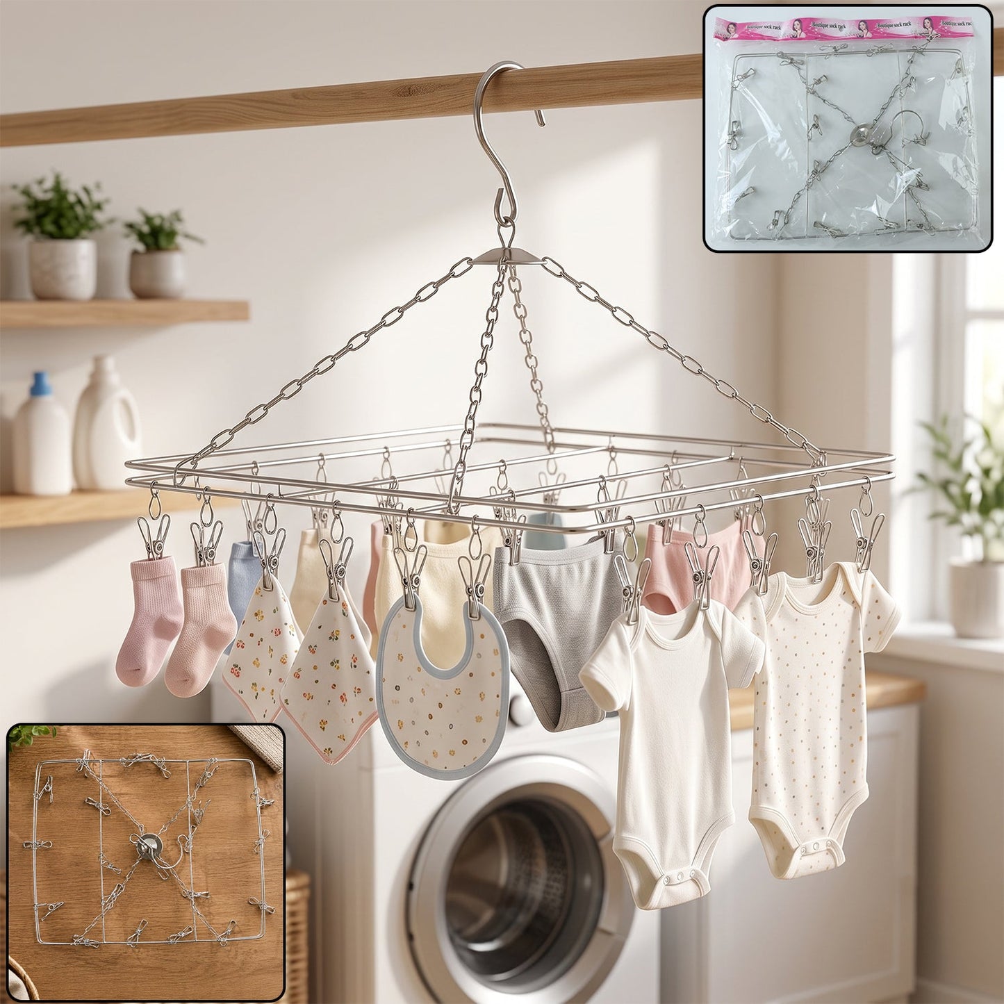 Stainless Steel Square Multi Clip Drying Hanger for Socks