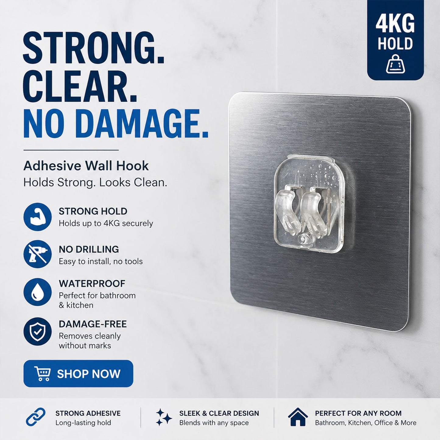 Reusable Self-Adhesive Transparent Wall Hook – Damage-Free