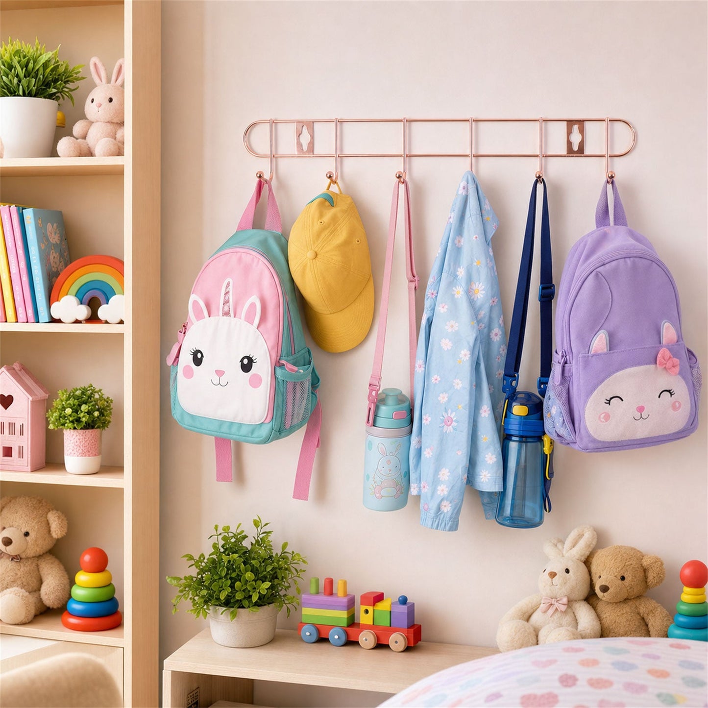 Space-Saving Wall Mounted Hook Rack – Stylish Rose Gold
