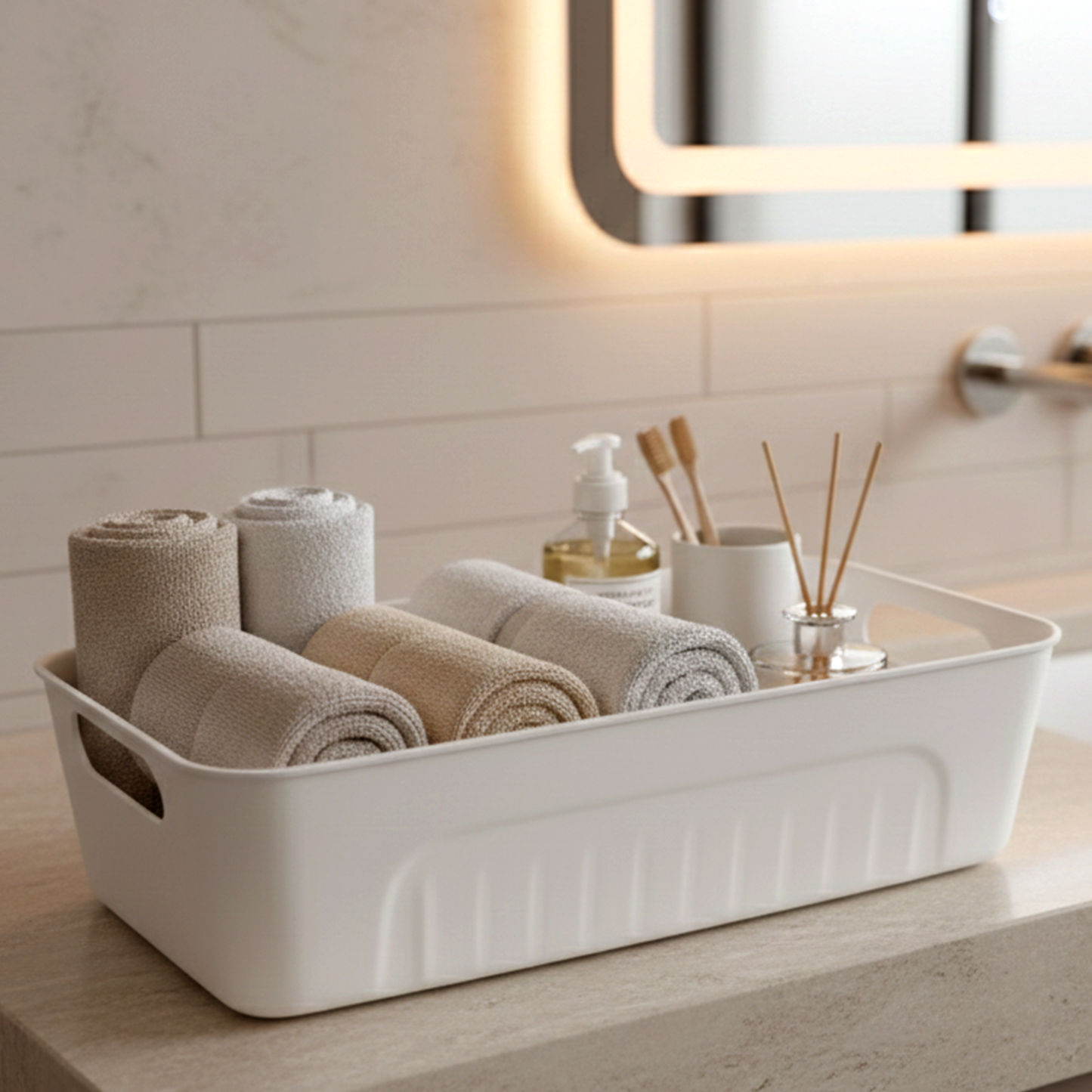 All-in-One White Plastic Storage Basket Set – Durable
