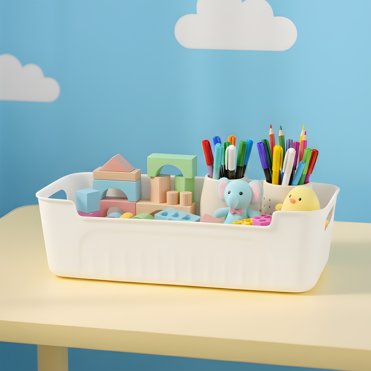 All-in-One White Plastic Storage Basket Set – Durable